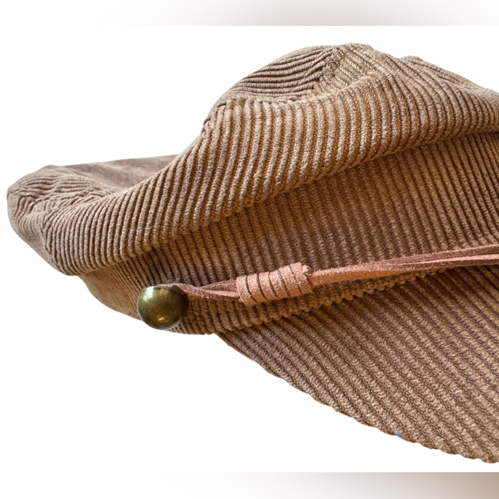 Brown Tan Camel Baker Boy Corduroy Retro Nine West OS Hat MINTY - Picture 3 of 7